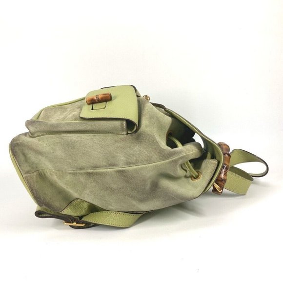 GUCCI Bamboo Backpack vintage bag Backpack suede Green - Picture 10 of 14